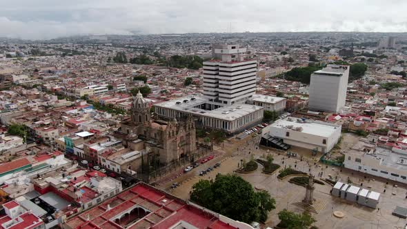 Aerial View Of The Majestic Santuario de la Virgen de Guadalupe Cathedral In Guadalajara - aerial sh