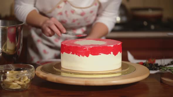 Home Made Confections with Creamy Cream Is Created By Woman on Kitchen