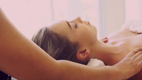 Woman Gets Shoulder Massage Spa By Therapist