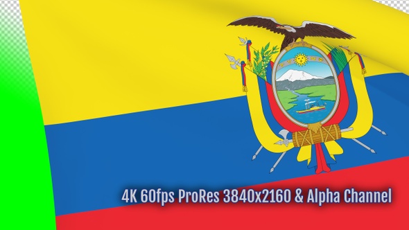 Ecuador waving flag transition 4k and 1080 HD footage with alpha channel
