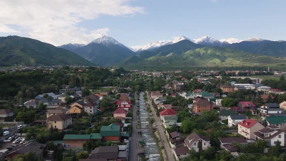 Aerial View of the Mountains and River in Almaty Kazakhstan