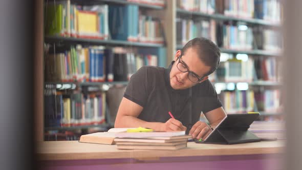 Hard-working Student in Library