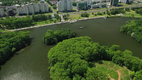 Top View of the Victory Park in Minsk and the Svisloch River