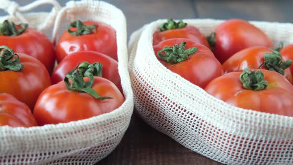 Fresh Tomato in a Reusable Shopping Bag on Table