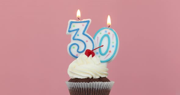 Thirty 30 Candle in Cupcake Pink Background