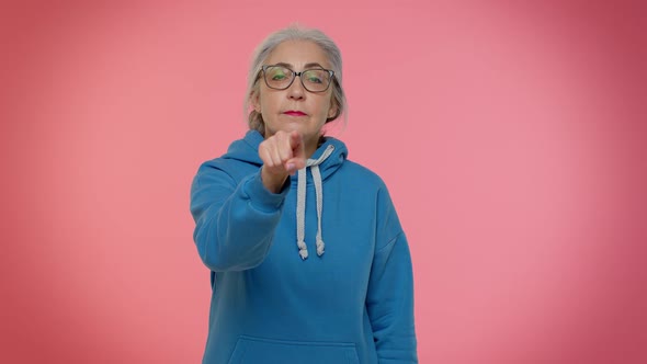 Mature Old Woman Smiling Excitedly Pointing to Camera Beauty Choosing Lucky Winner Indicating you