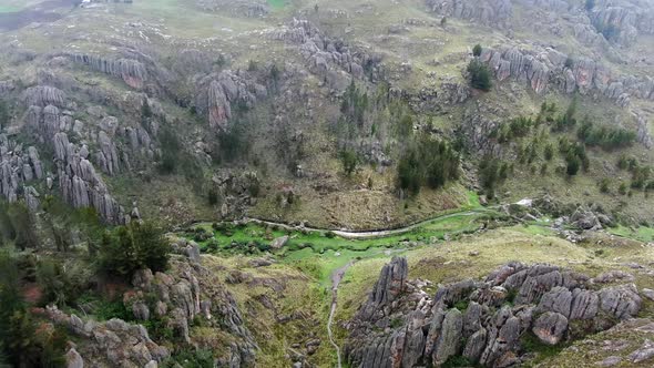 Panorama Of Massive Volcanic Rock Pillars In Archaeological Site Of Cumbemayo Near Cajamarca, Peru.