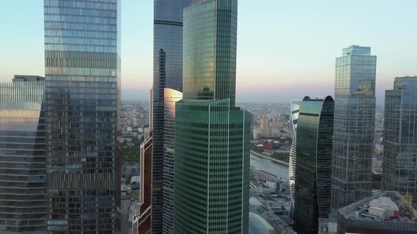 Aerial Shot of City Downtown with Skyscrapers