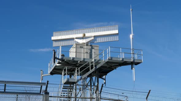 Airport surveillance radar controlling air traffic, static close up