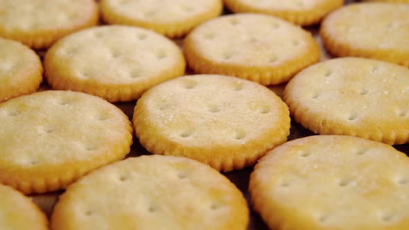 Round crispy crackers close up. Macro