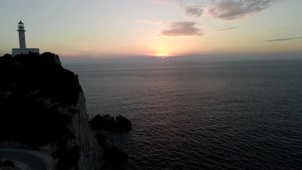 Aerial View of Lefkada Light House at Sunset