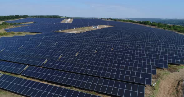 Solar panels, photo voltaic - alternative electricity source. Solar farm power station.