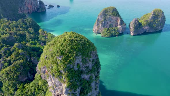 Railay Beach Krabi Thailand Tropical Beach of Railay Krabi Drone Aerial View of Panoramic View of