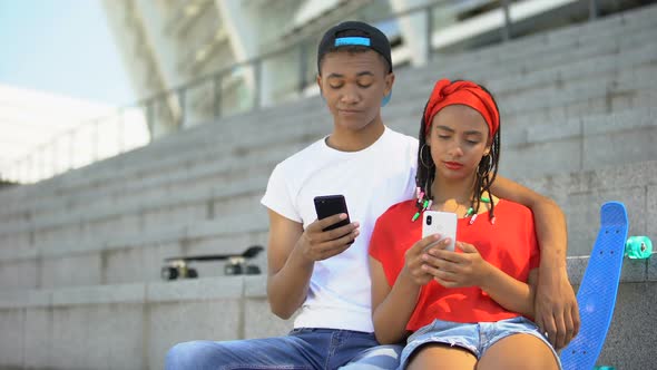 Gadget Addicted Teenagers Playing Smartphones Ignoring Each Other, Technologies