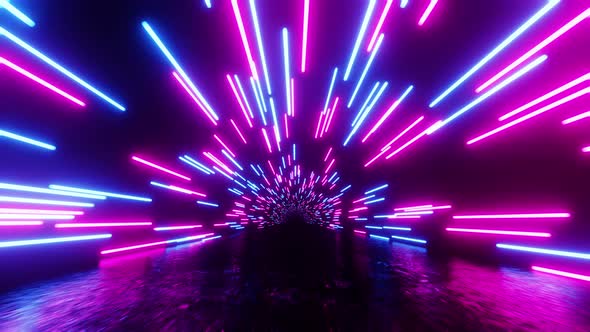 Horizontal glowing lines move in space. Infinitely looped animation. alt