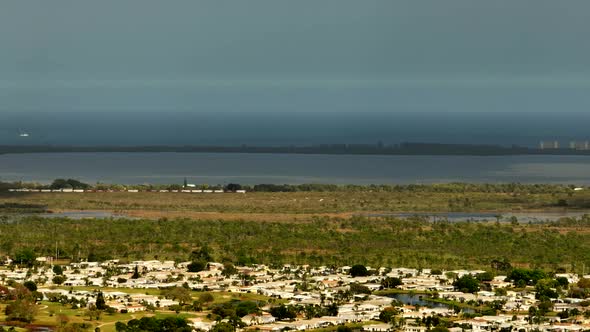 Aerial Video Telephoto Shot Port St Lucie With Ocean View Nature Landscape