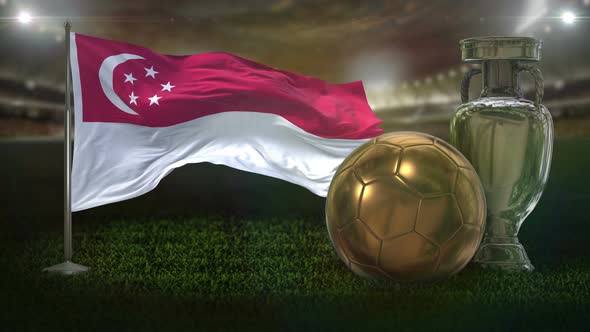 Singapore Flag With Football And Cup Background Loop