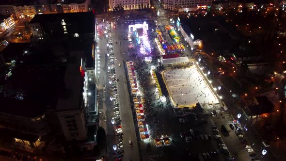 Freedom Square Kharkiv aerial view holidays night