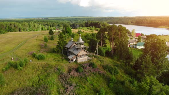 Russian Aerial Panoramas of the Village with a Christian Church alt