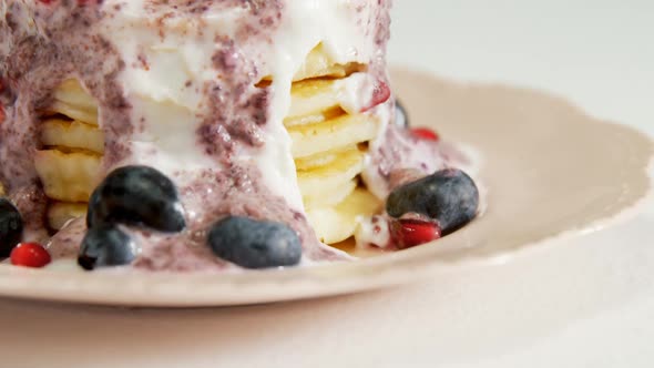 Waffle ice cream garnish with fruits placed on plate 4K 4k