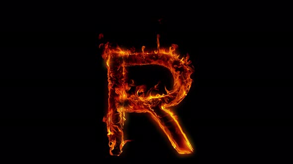 Super Slow Motion Shot of Burning Letter R Isolated on Black Background at 1000 Fps