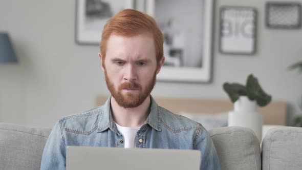 Shocked Creative Beard Man Working on Laptop Astonished