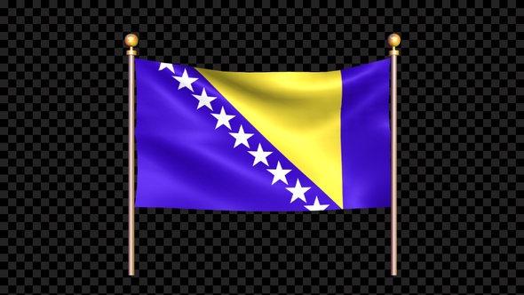 Flag Of Bosnia And Herzegovina Of  Waving In Double Pole Looped