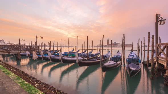 Gondolas in Venice, Italy at Dawn