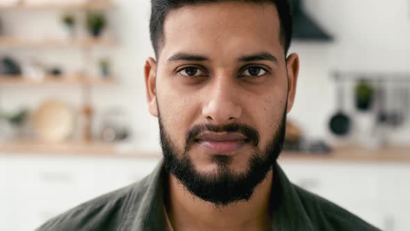 Closeup Video Portrait of a Positive Confident Attractive Indian or Arabian Young Man in Casual