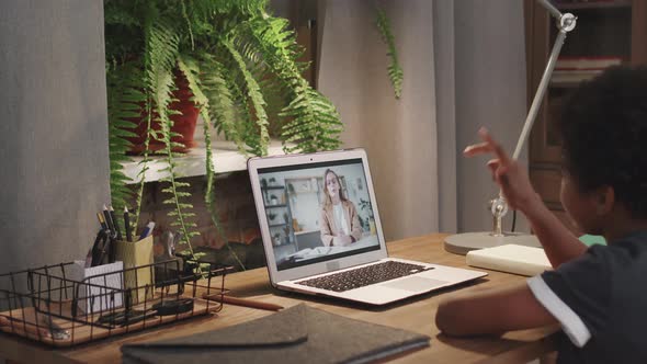 Boy Having Online Lesson Via Laptop