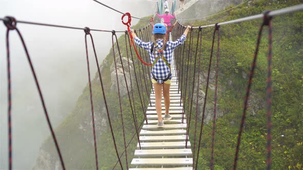 The Rope Bridge on the Top of Mountain of Rosa Khutor, Russia