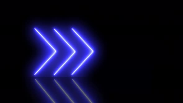 Video animation of glowing neon arrows in blue