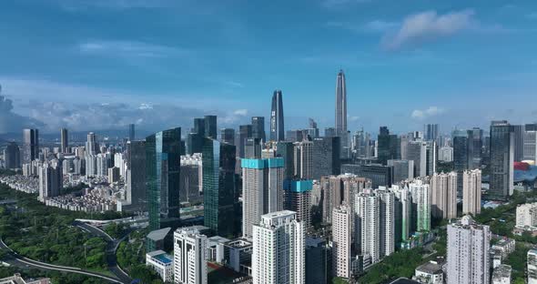 Aerial footage of downtown landscape in shenzhen city, China