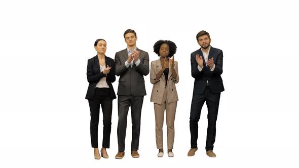 International Business People Applaud After Presentation on White Background.