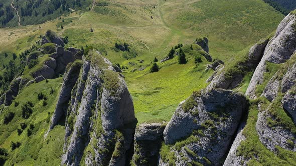 Flying Above Conglomerate Cliffs in the Carpathian Mountains