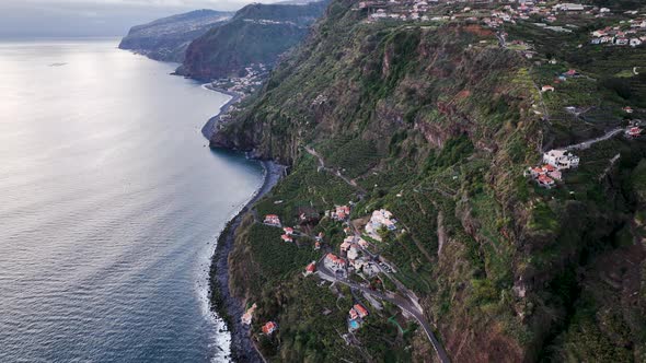 Farming technique of terraces used on precipitous cliffside, Madeira; aerial