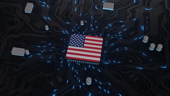 usa - america Flag on the Operating Chipset circuit board