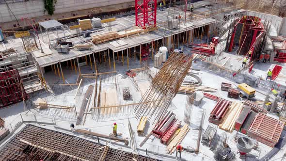 Aerial View of Workers On The Construction Site