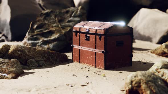 Treasure Chest in Sand Dunes on a Beach