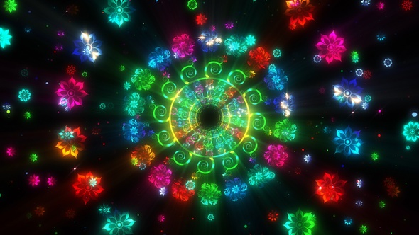 Neon Particles Flowers Tunnel