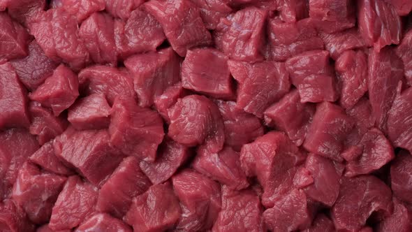 Raw meat. Chopped raw veal top view, rotation