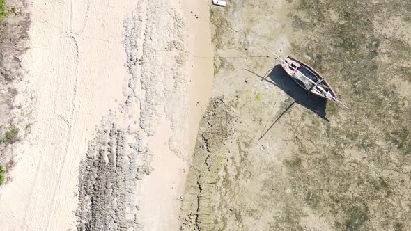 Vertical Video of Low Tide in the Ocean Near the Coast of Zanzibar Tanzania Aerial View