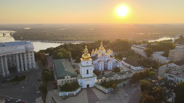 Aerial View of St. Michael's Golden-Domed Monastery in the Morning. Kyiv, Ukraine