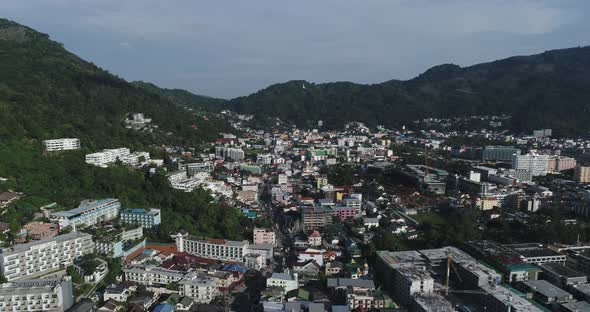 Aerial shot of Patong beach in the afternoon. Thailand.