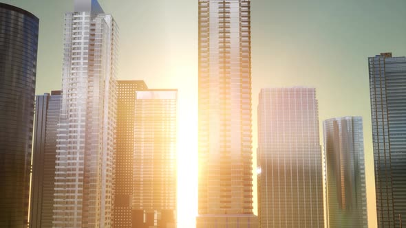 Business Skyscrapers at Sunset Reflected in Windows Bangkok