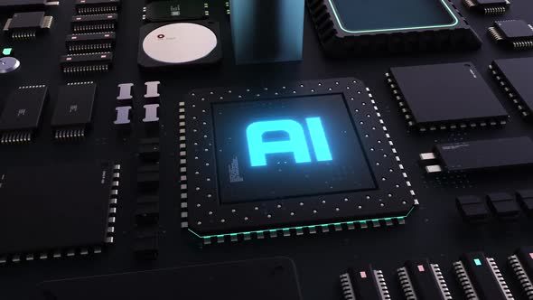 AI header. next-generation chip and processor animation. 