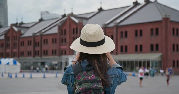Woman take photo on Yokohama Red Brick Warehouse