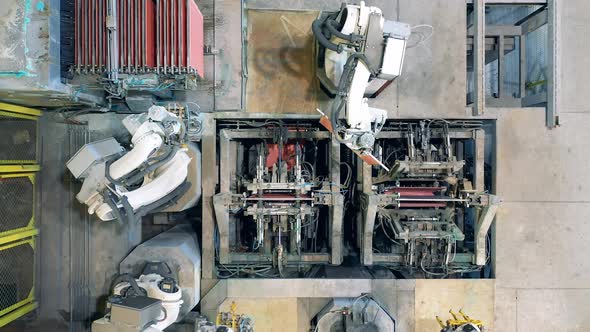 Top View of Bionic Machines Relocating Copper Plates