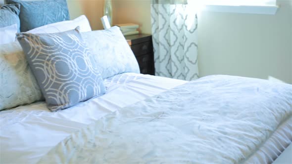 Interior of master bedroom in typical new suburban house in North America.