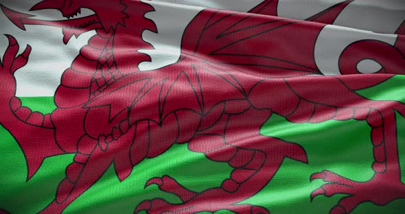 Wales country flag waving background, 4k